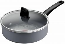 Сотейник Tefal Halo, 24см, з кришкою, алюміній, бакеліт, скло, сірий