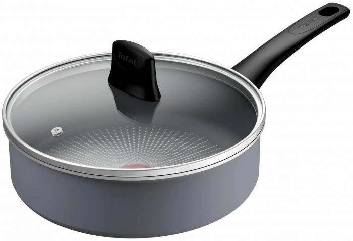 Сотейник Tefal Halo, 24см, з кришкою, алюміній, бакеліт, скло, сірий
