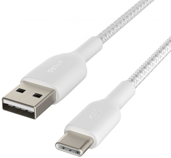 Кабель Belkin USB-A > USB-C заряджання/синхронізації 15Вт, 2м, плетений, білий