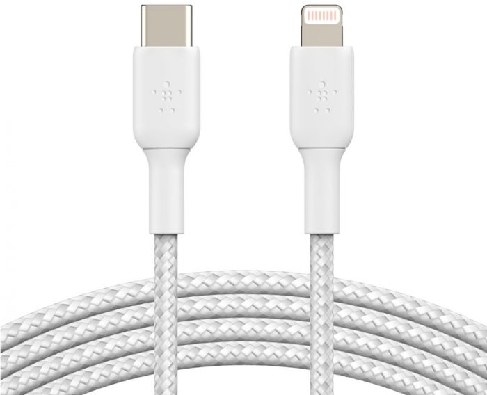 Кабель Belkin USB-C > Lightning заряджання/синхронізації 30Вт PD, 2м, плетений, білий
