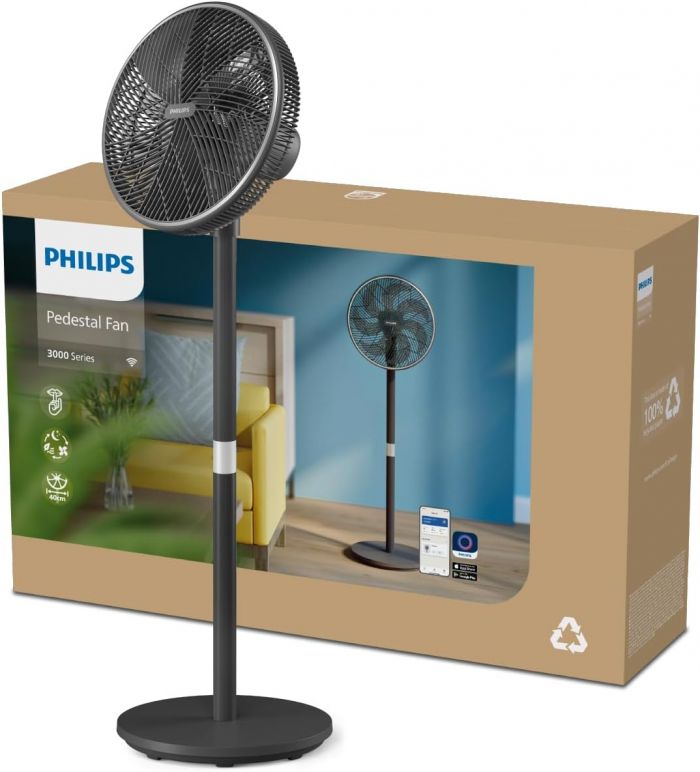 Вентилятор Philips підлоговий Series 3000, 40см, 48Вт, керування через смартфон, регулювання висоти, чорний
