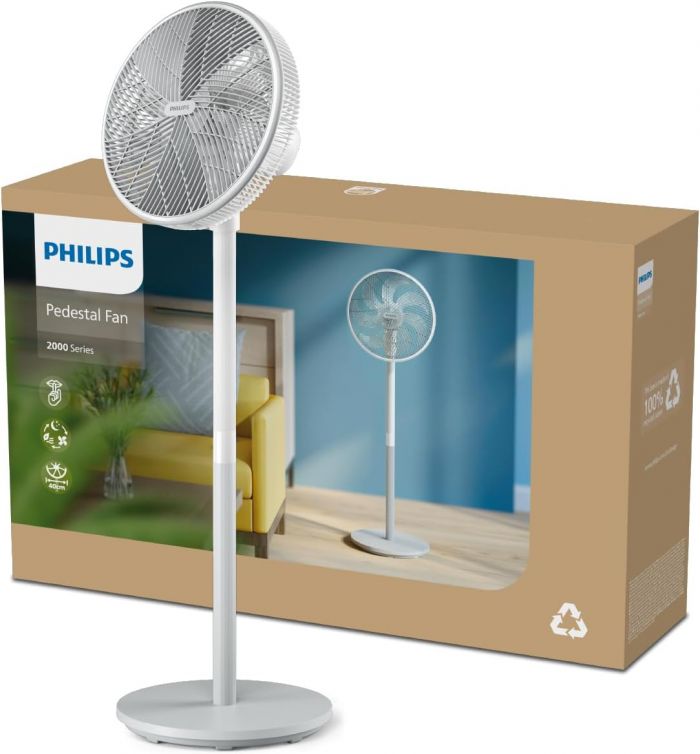 Вентилятор Philips підлоговий Series 2000, 40см, 48Вт, таймер, поворот 180, білий