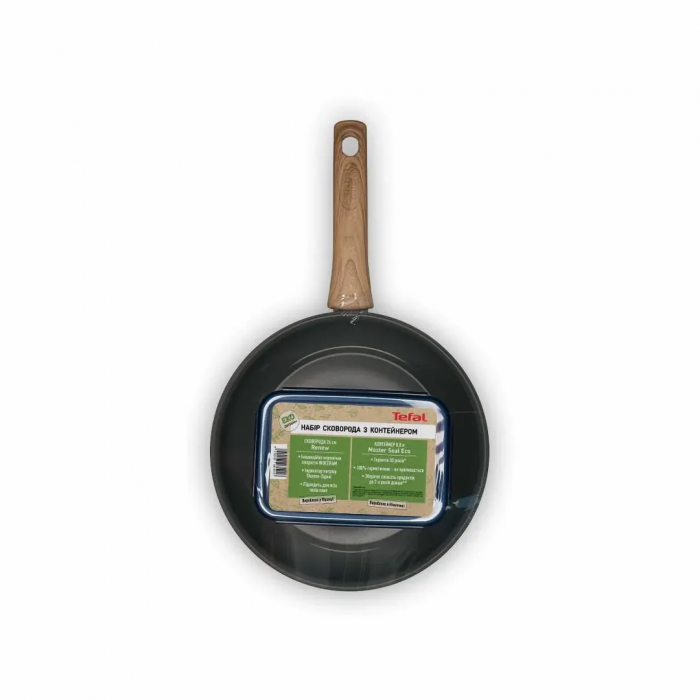Сковорода Tefal Renew+контейнер Tefal Master Seal Eco,26см, 0.8л, алюміній, бакеліт, скло, сірий, прозорий