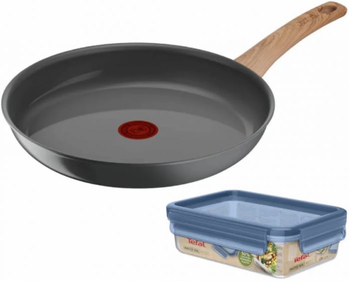 Сковорода Tefal Renew+контейнер Tefal Master Seal Eco,26см, 0.8л, алюміній, бакеліт, скло, сірий, прозорий