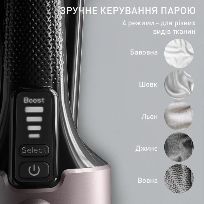 Відпарювач Tefal компактний Pure Force 3в1, 1800Вт, 180мл, постійна пара - 35гр, керам. підошва, чорно-рожевий