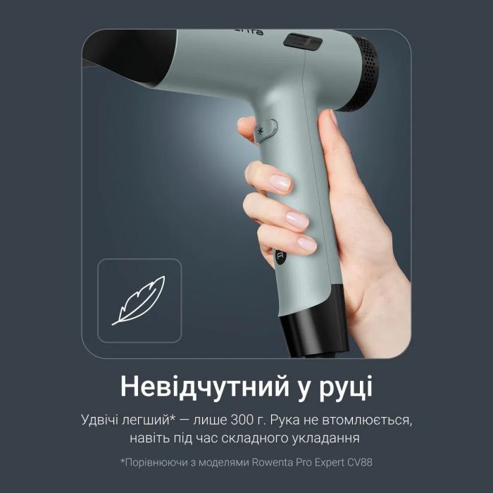 Фен Rowenta Tiny, 1600Вт, 3 режими, дифузор, іоніз-я, хол. обдув, зелено-чорний