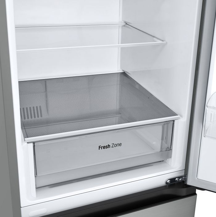 Холодильник LG з нижн. мороз., 186x60х68, холод.відд.-234л, мороз.відд.-107л, 2дв., А++, NF, інв., диспл внутр., зона св-ті, сріблястий