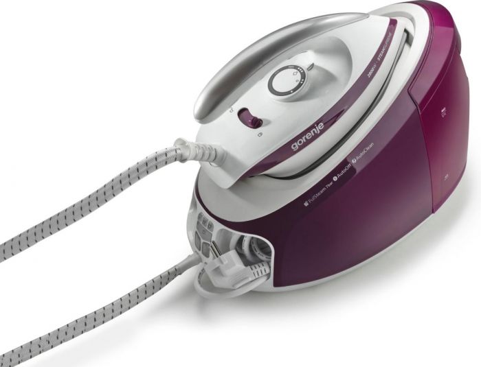 Праска-парогенератор Gorenje, 2800Вт, 1700мл, паровий удар -140гр, мех.упр., керам. підошва, бордовий