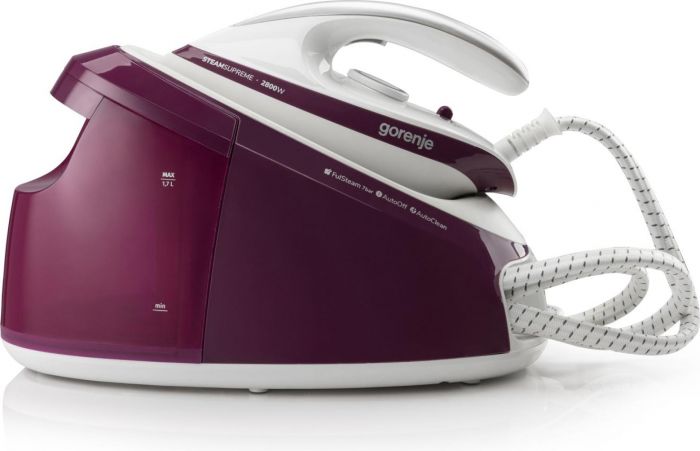 Праска-парогенератор Gorenje, 2800Вт, 1700мл, паровий удар -140гр, мех.упр., керам. підошва, бордовий