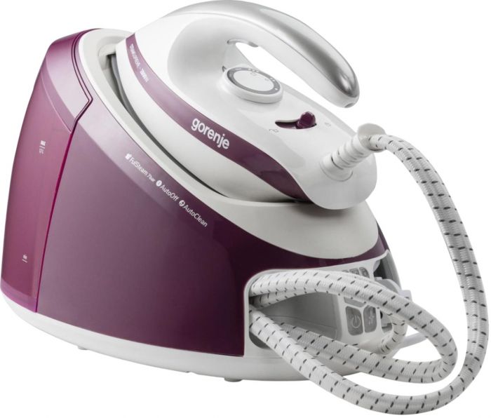 Праска-парогенератор Gorenje, 2800Вт, 1700мл, паровий удар -140гр, мех.упр., керам. підошва, бордовий