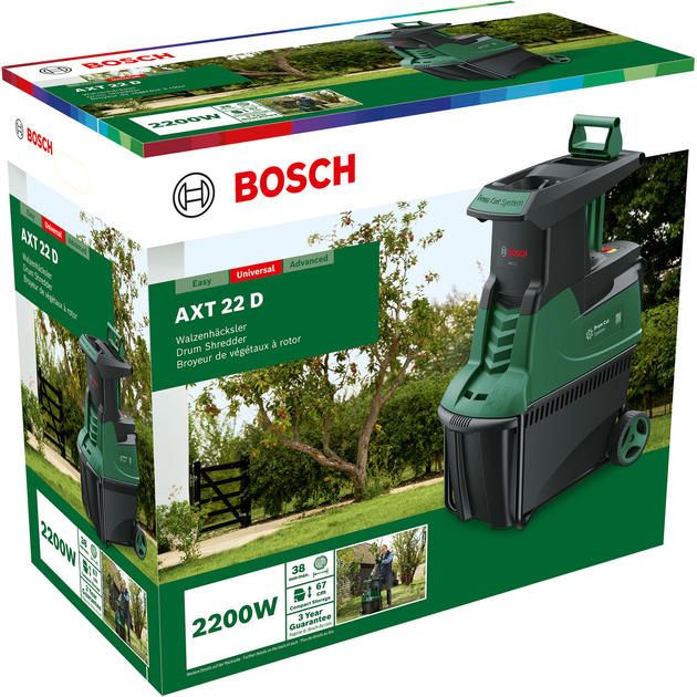 Подрібнювач садовий Bosch AXT22D 2200Вт 40 об/хв 38мм 53 л. 31.3кг ріжуча система Turbine-Cut низькошумний