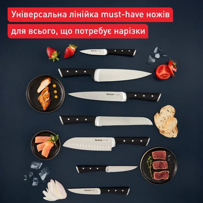 Набір ножів Tefal Ice Force, 2шт, нержавіюча сталь, пластик, чорний