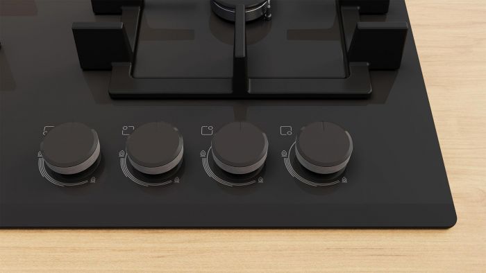 Варильна поверхня Bosch газова на склі, 60см, чавун, чорний