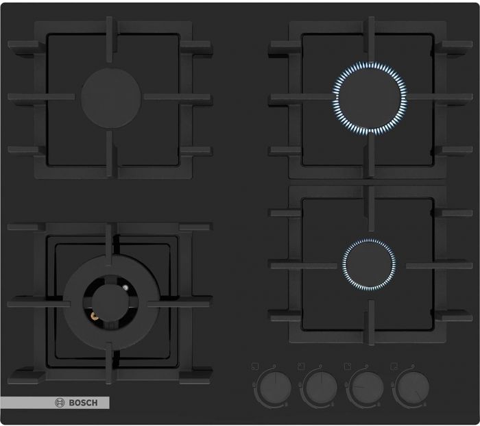Варильна поверхня Bosch газова на склі, 60см, чавун, чорний