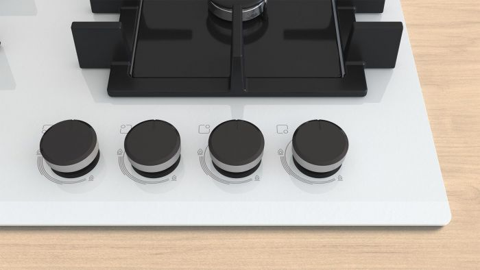 Варильна поверхня Bosch газова на склі, 60см, чавун, білий