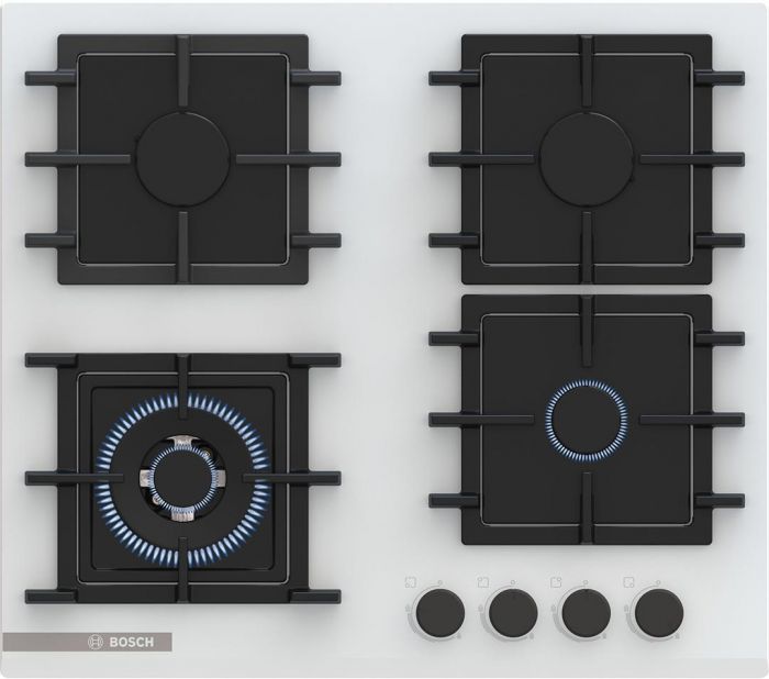 Варильна поверхня Bosch газова на склі, 60см, чавун, білий