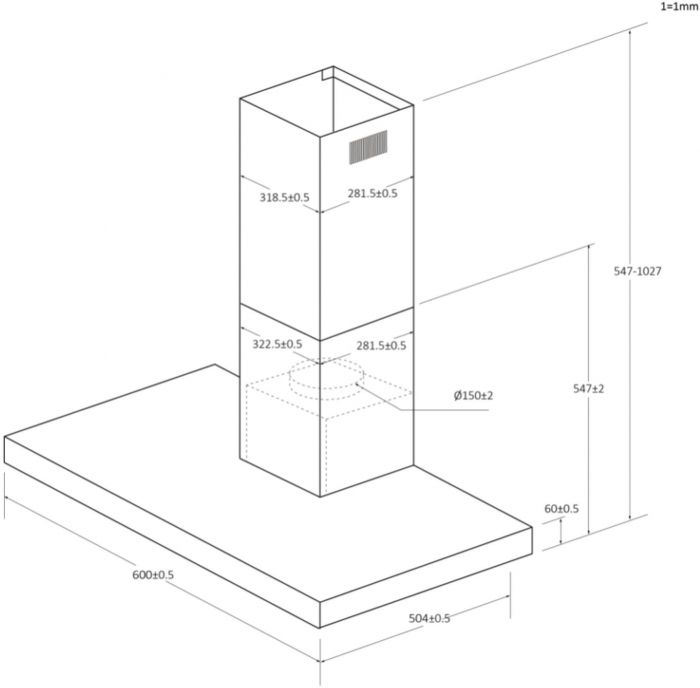 Витяжка Haier Т-подібна, 60см, 883м куб год., чорний