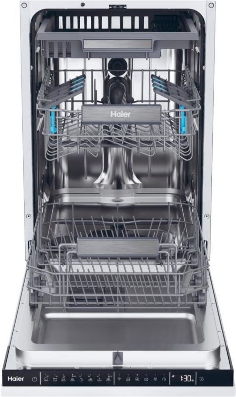 Посудомийна машина Haier вбудована, 10компл., A+++, 45см, дисплей, інвертор, 3й кошик, білий