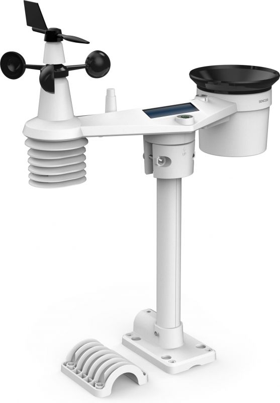 Метеостанція Sencor, внутр/зовн вимірювання, температура, вологість, час, прогноз погоди, атм. артеріальний тиск, швидкість вітру, календар, дні тижня, фази місяця, час сходу/заходу сонця, білий