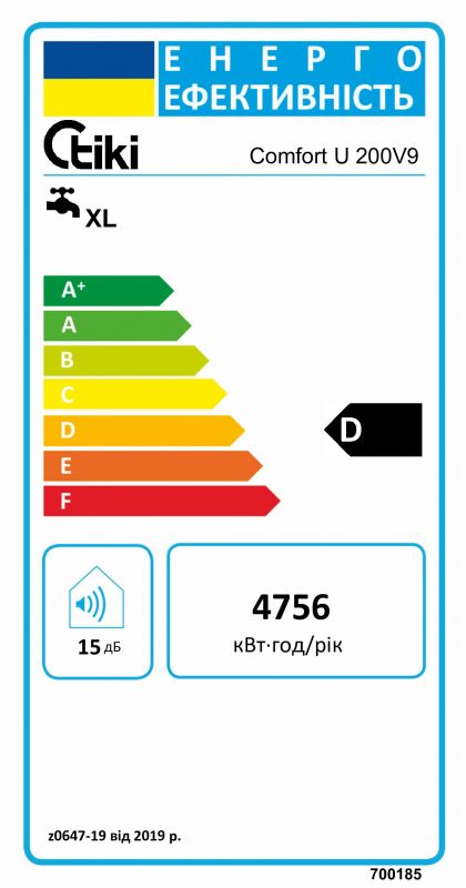 Водонагрівач електр. TIKI круглий GBU, 200л, 2кВт, сухий тен, ун. монтаж, мех. кер-ння, D, білий, 700185