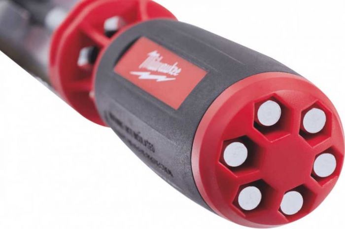 Викрутка Milwaukee з тріскачкою, 7 насадок, руків'я двокомпонентне, (PH1, PH2, PZ1, PZ2, Torx15, Torx20, SL5.5), 152мм, сталь CrV