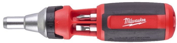 Викрутка Milwaukee з тріскачкою, 7 насадок, руків'я двокомпонентне, (PH1, PH2, PZ1, PZ2, Torx15, Torx20, SL5.5), 152мм, сталь CrV