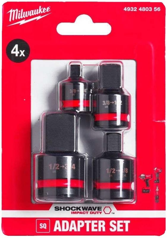 Перехідник Milwaukee, набір 4шт, 1/2"-3/4", 1/2"-3/8", 3/8"-1/2", 3/8"-1/4", для торцевих головок