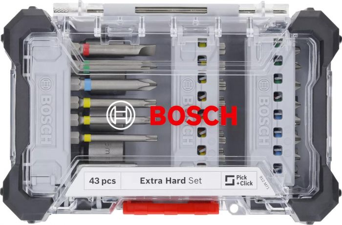 Біти Bosch Extra Hard Screwdriver Bit Set, набір 46шт, магнітний бітотримач, PH,PZ,T, SL, HEX, кейс