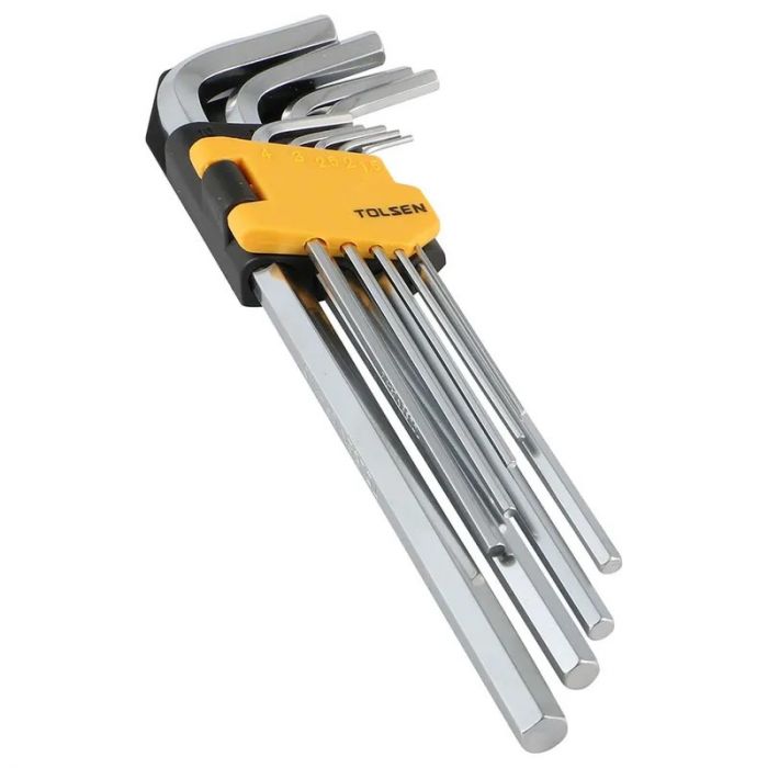 Ключі шестигранні Tolsen, набір 9шт, подовжені, довгі, кулястий наконечник, 1.5-10мм, CrV