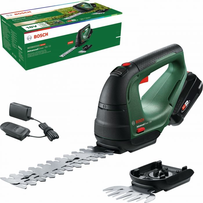 Ножиці для трави акумуляторні Bosch AdvancedShear 18V-10  + насадка кущоріз 10/20см крок різу 8мм 1xPBA 2.0Ah 2.45кг