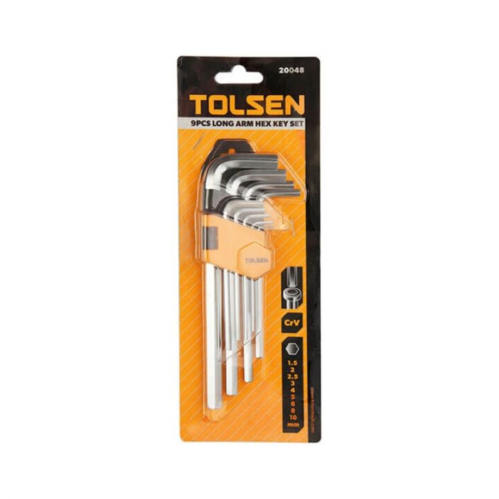 Ключі шестигранні Tolsen, набір 9шт, довгі, 1.5-10мм, CrV