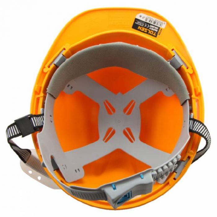 Каска захисна Tolsen, пластик поліпропілен РР, пряжка для регулювання, навушники, жовтий