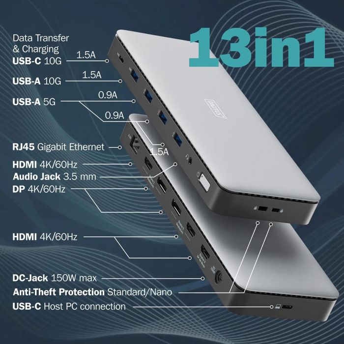 Док-станція DIGITUS USB-C > 3xHDMI/2xDP/4xUSB-A/USB-C/RJ54/DC/Audio