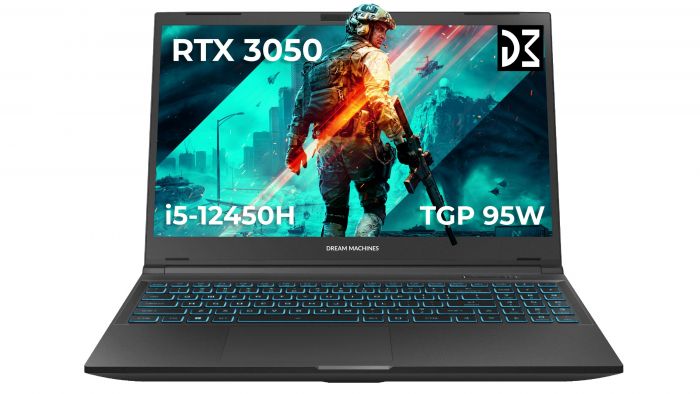 Ноутбук Dream Machines RG3050-15 15.6FHD IPS, Intel i5-12450H, 16GB, F1TB, NVD3050-4, DOS, чорний