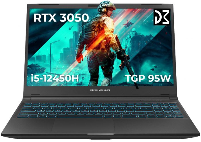 Ноутбук Dream Machines RG3050-15 15.6FHD IPS, Intel i5-12450H, 16GB, F1TB, NVD3050-4, DOS, чорний