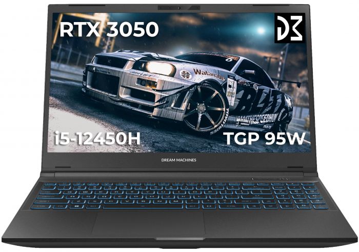 Ноутбук Dream Machines RG3050-15 15.6FHD IPS, Intel i5-12450H, 32GB, F512GB, NVD3050-4, DOS, чорний