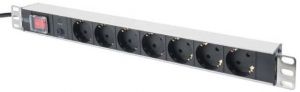 Пристрій розподілу електроживлення DIGITUS 1U, 7xSchuko, 16A, 250V, вимикач, OLP, вилка Schuko