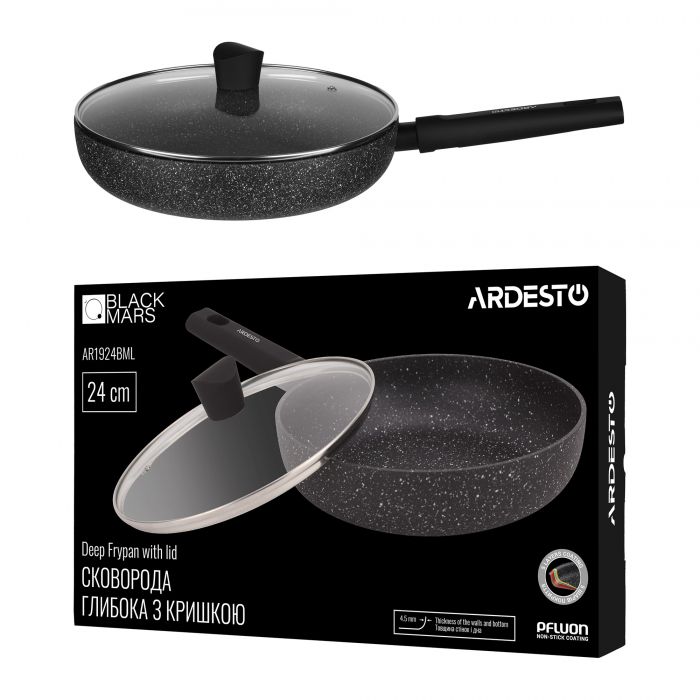 Сковорода глибока з кришкою ARDESTO Black Mars Alcor, 24см, алюміній, чорний