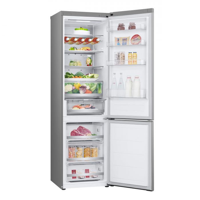 Холодильник LG з нижн. мороз., 203x60х68, холод.відд.-277л, мороз.відд.-107л, 2дв., А++, NF, інв., диспл зовн., Fresh Сonverter, Metal Fresh, сріблястий