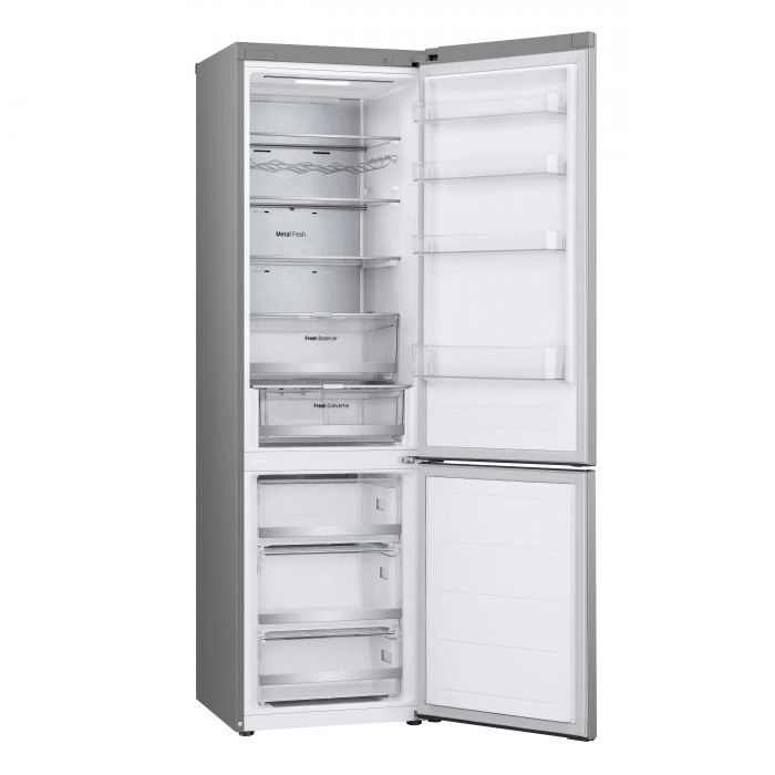 Холодильник LG з нижн. мороз., 203x60х68, холод.відд.-277л, мороз.відд.-107л, 2дв., А++, NF, інв., диспл зовн., Fresh Сonverter, Metal Fresh, сріблястий