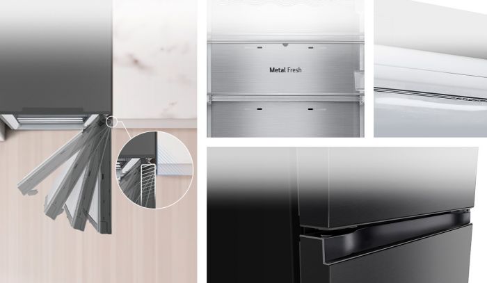 Холодильник LG з нижн. мороз., 203x60х68, холод.відд.-277л, мороз.відд.-107л, 2дв., А++, NF, інв., диспл внутр., Fresh Сonverter, Metal Fresh, чорний