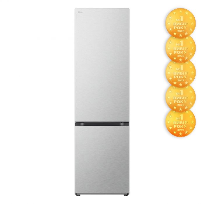 Холодильник LG з нижн. мороз., 203x60х68, холод.відд.-277л, мороз.відд.-107л, 2дв., А++, NF, інв., диспл внутр., Fresh Сonverter, Metal Fresh, сріблястий