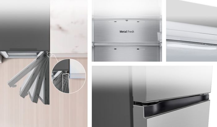 Холодильник LG з нижн. мороз., 203x60х68, холод.відд.-277л, мороз.відд.-107л, 2дв., А++, NF, інв., диспл внутр., Fresh Сonverter, Metal Fresh, сріблястий