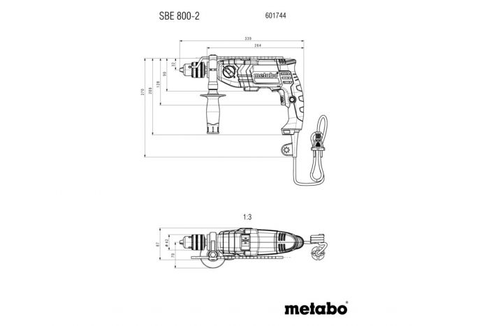 Дриль ударний Metabo SBE 800-2 800Вт ШЗП 1.5-13мм 0-1200·0-3200об·хв 2.3кг