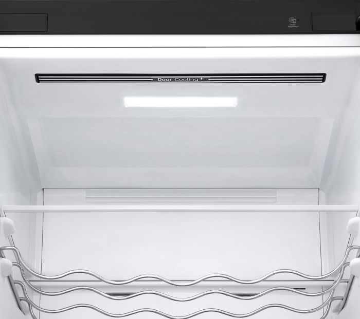 Холодильник LG з нижн. мороз., 203x60х68, холод.відд.-277л, мороз.відд.-107л, 2дв., А++, NF, інв., диспл зовн., Fresh Сonverter, чорний матовий