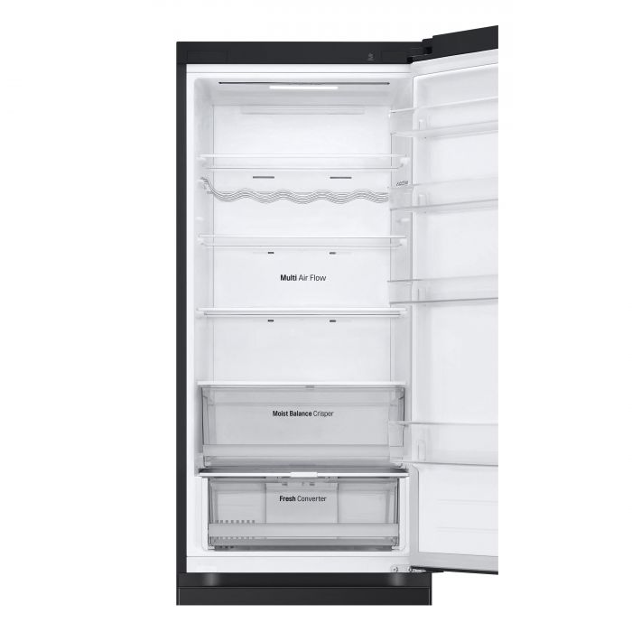 Холодильник LG з нижн. мороз., 203x60х68, холод.відд.-277л, мороз.відд.-107л, 2дв., А++, NF, інв., диспл зовн., Fresh Сonverter, чорний матовий