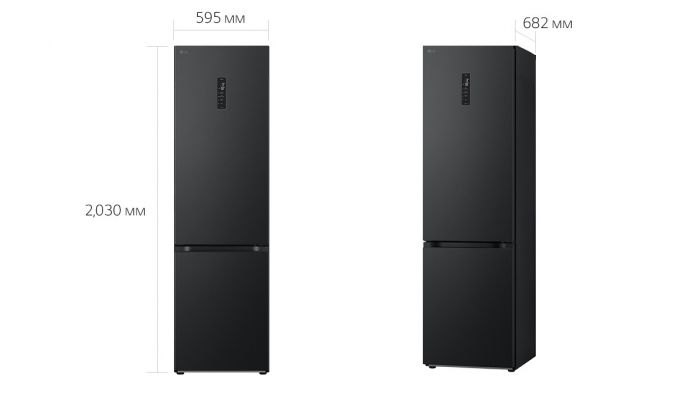 Холодильник LG з нижн. мороз., 203x60х68, холод.відд.-277л, мороз.відд.-107л, 2дв., А++, NF, інв., диспл зовн., Fresh Сonverter, чорний матовий