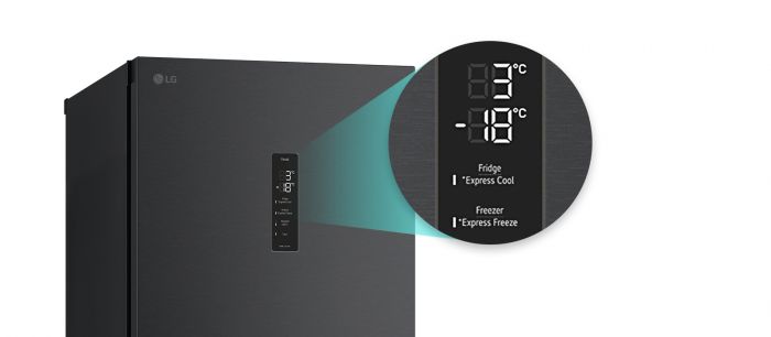 Холодильник LG з нижн. мороз., 203x60х68, холод.відд.-277л, мороз.відд.-107л, 2дв., А++, NF, інв., диспл зовн., Fresh Сonverter, чорний матовий