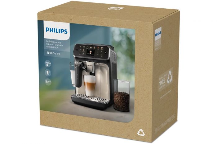 Кавомашина Philips Series 5500, 1.8л, зерно+мелена, автомат.капуч, дисплей, авторецептів -22, холодна кава, сріблясто-чорний