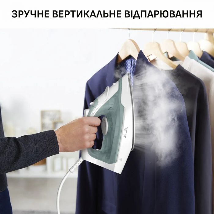 Праска Tefal Virtuo 30, 2000Вт, 240мл, паровий удар -120гр, постійна пара - 27гр, керам. підошва, біло-зелений